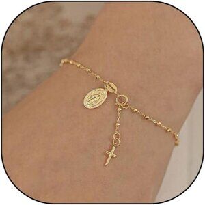 Catholic Rosary Bracelet Alloy Beads Cross Religious Jewelry for Women
